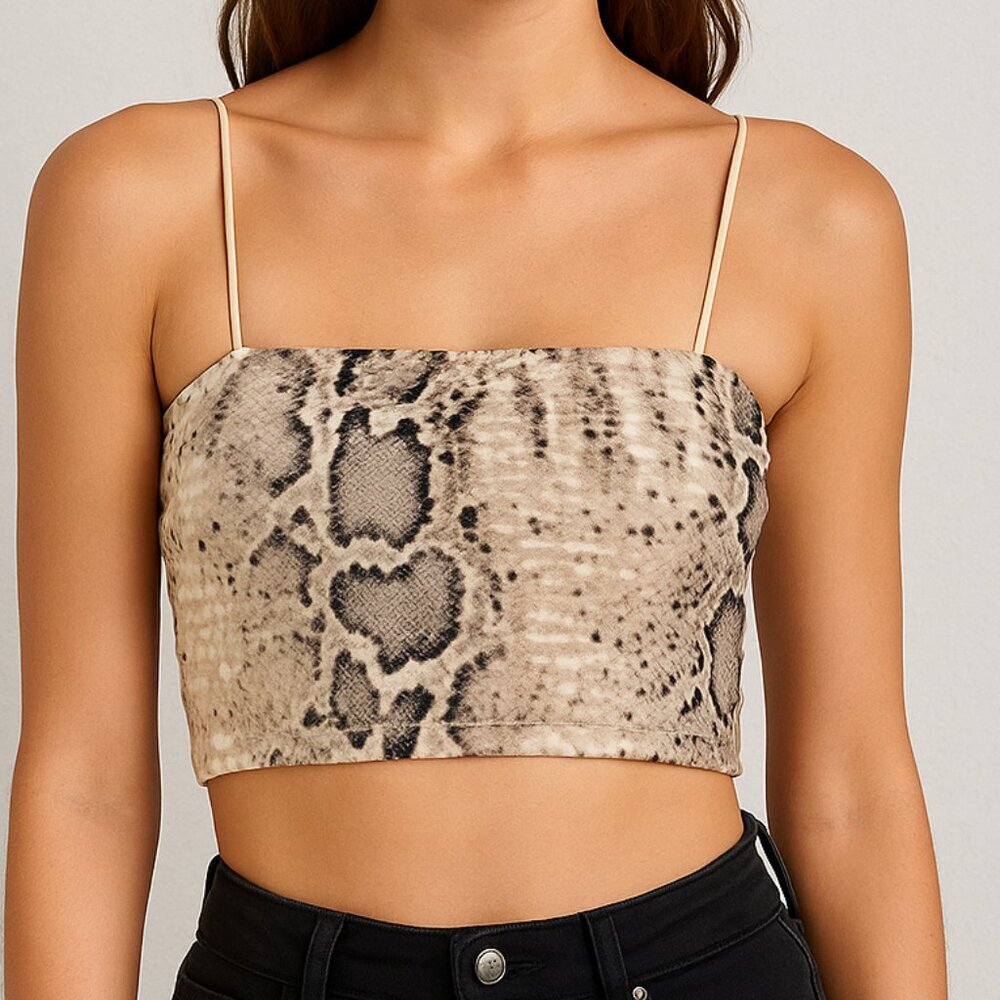 FASHION NOVA | Snake Print Crop Top | Beige Neutral | Size Small